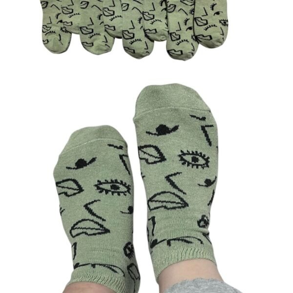 Kadın Patik  Pamuklu 8 Çift Yeşil Göz Desenli S34