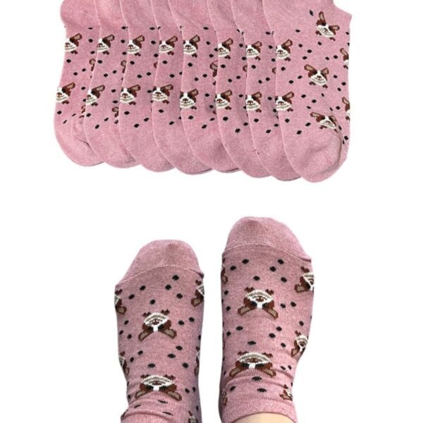 Kadın Patik Pamuklu 8 Çift  Pembe Tilki Desenli S31