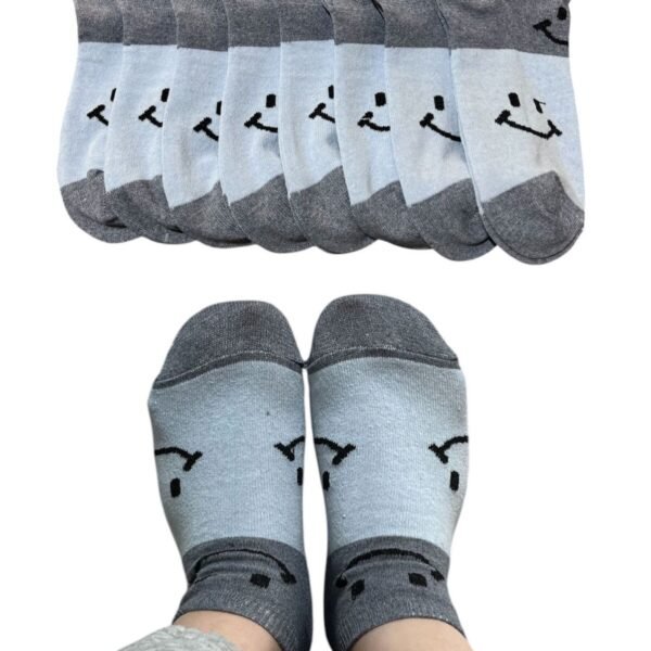 Kadın Patik Pamuklu 8 Çift  Gri Gülücük  Desenli S29