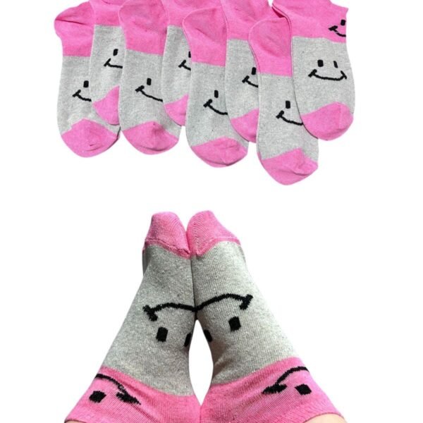 Patik Pamuklu 8 Çift Gülücük Desenli Pembe 1-S27