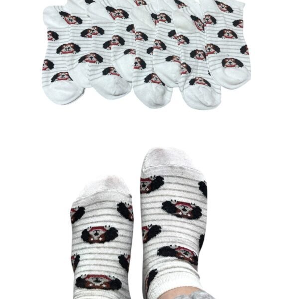 Patik Pamuklu  8 Çift Beyaz Köpek Desenli s23