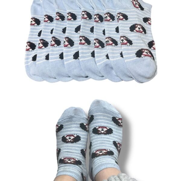 Kadın  Patik 8 Çift  Pamuklu Mavi Köpek Desenli s21