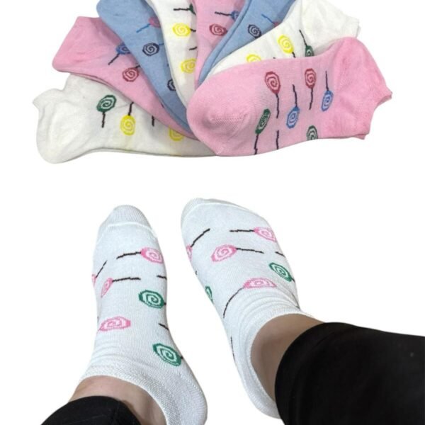 8 Çift Kadın Patik Pamuklu Desenli Renkli B3