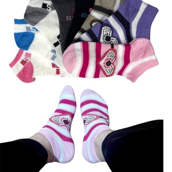 8 Çift Kadın Patik Pamuklu Desenli ASS1