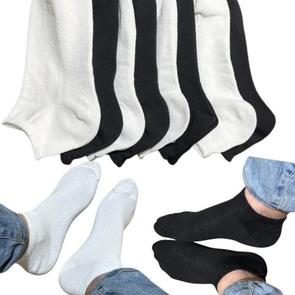 8 Çift Erkek Patik Pamuklu Beyaz Siyah Çoraplar F12