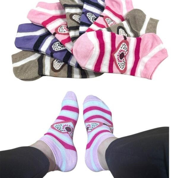 8 Çift Kadın Patik Pamuklu Kalp Desenli Renkli B6